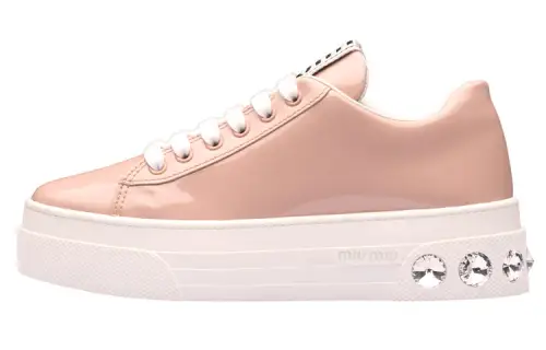 MIU MIU Patent Leather Sports Low top Stylish Skateboarding Shoes Women's Pink White