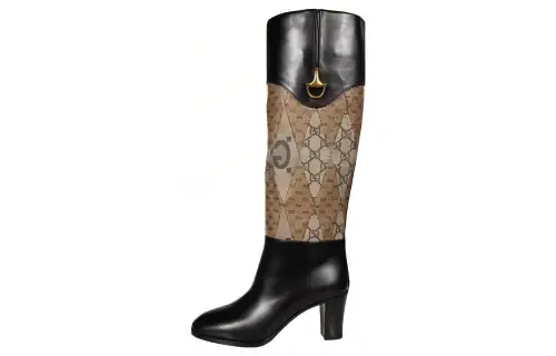 GUCCI Knee high Boots Women's Black Brown