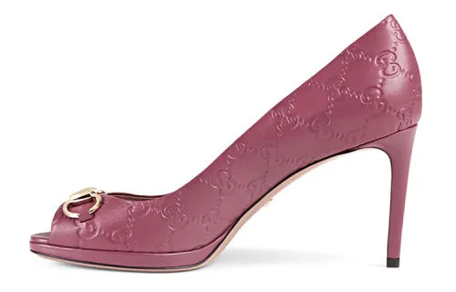GUCCI Leather Slim Heel High Heels Women's Pink