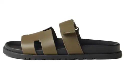 HERMES Chypre Rubber Sole Slide Slippers Men's Brown Green