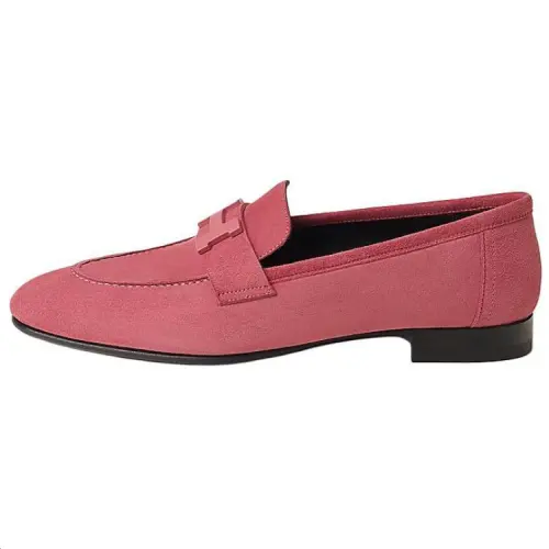 HERMES PARIS Suede Loafers Women's Pink