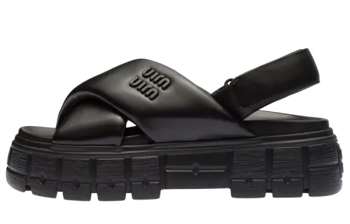 MIU MIU Leather Beach Sandals Women's Black