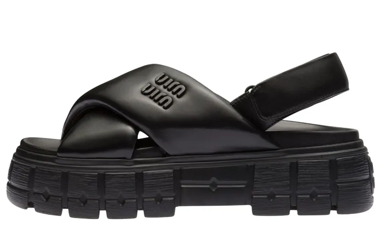 MIU MIU Leather Beach Sandals Women's Black