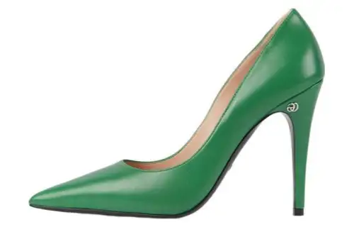 GUCCI Leather Slim Heel High Heels 10.5cm Women's Green