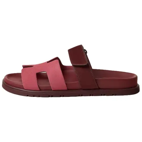 HERMES Chypre Slide Slippers Women's Rose Red