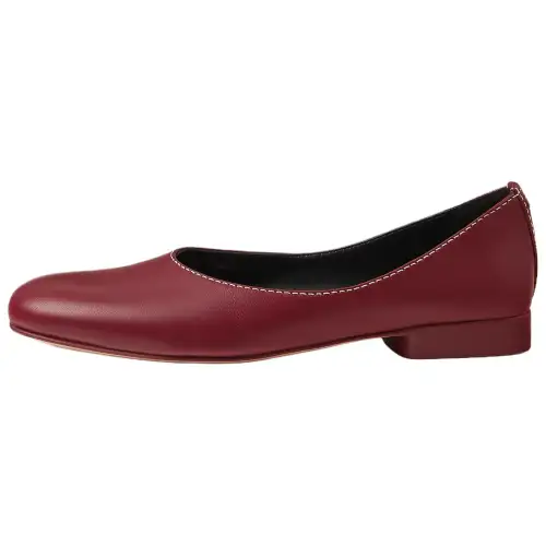 HERMES Liz Leather Casual Shoes 1CM Women's Dark Red