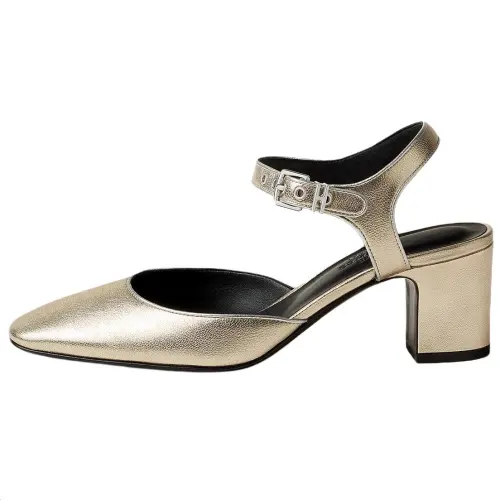HERMES Kamilla Sheepskin Chunky Heel High Heels 6CM Women's Platinum