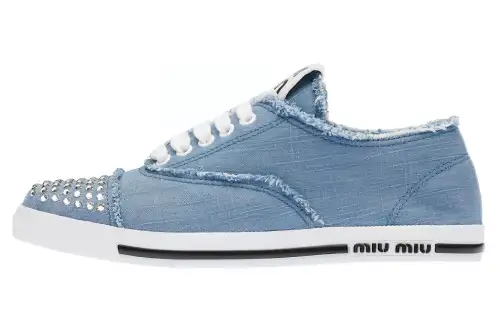 MIU MIU Denim Low top Stylish Skateboarding Shoes Women's Blue