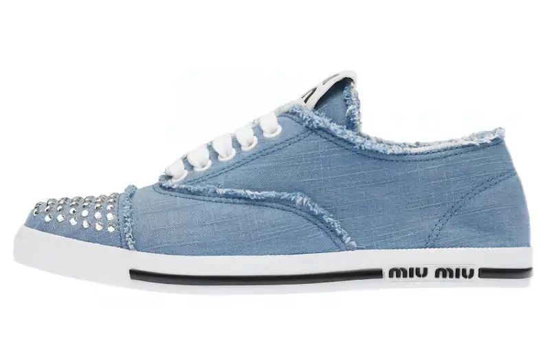 MIU MIU Denim Low top Stylish Skateboarding Shoes Women's Blue