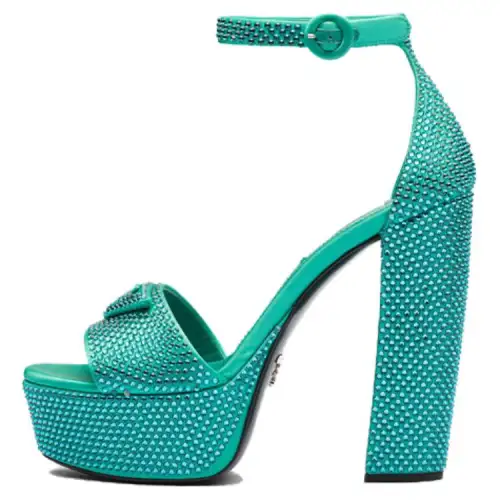 PRADA 135mm Crystal Platform Sandals Absinthe Satin Women's