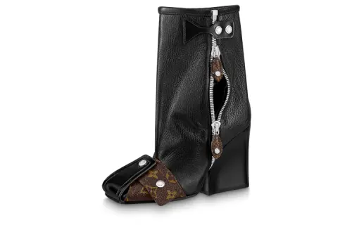 LOUIS VUITTON Leather Mid Calf Boots 9.5cm Women's Black Brown