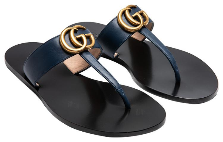Женские шлепанцы Gucci G (сине-черный) — фото 3
