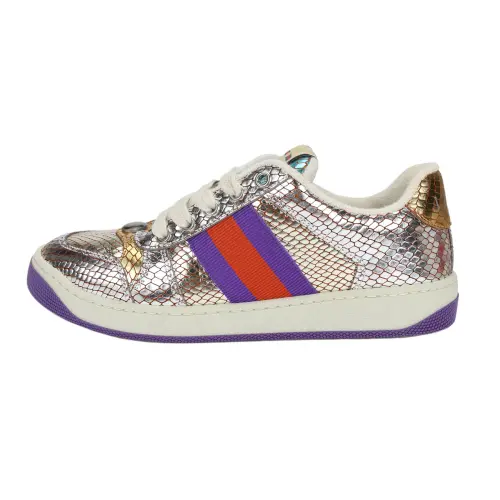 GUCCI Screener Leather Skateboard Shoes Women's Silver Purple