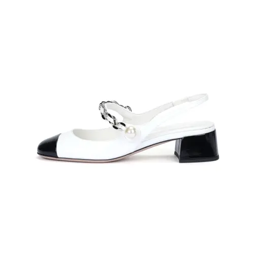 MIU MIU Qixi Festival Collection Patent Leather Chunky Heel High Heels 3.5cm Women's White Black
