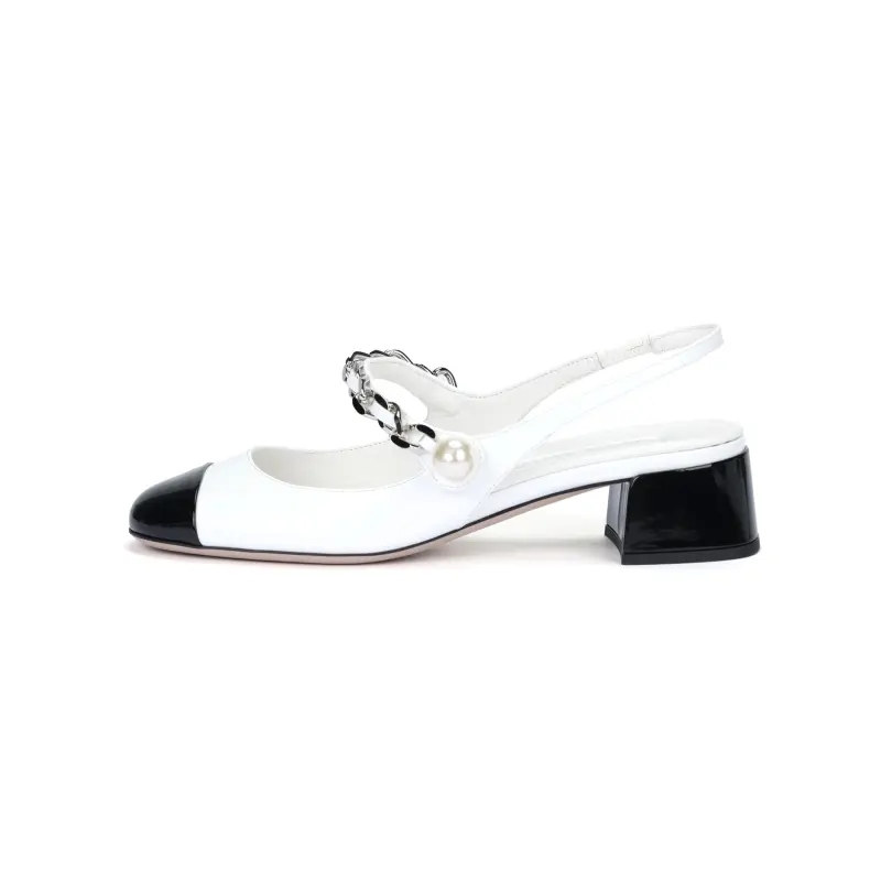 MIU MIU Qixi Festival Collection Patent Leather Chunky Heel High Heels 3.5cm Women's White Black