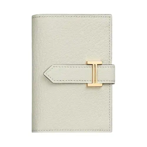 HERMES Bearn Chevre Mysore Goatskin Wallet Mini Women's 0T Mushroom White