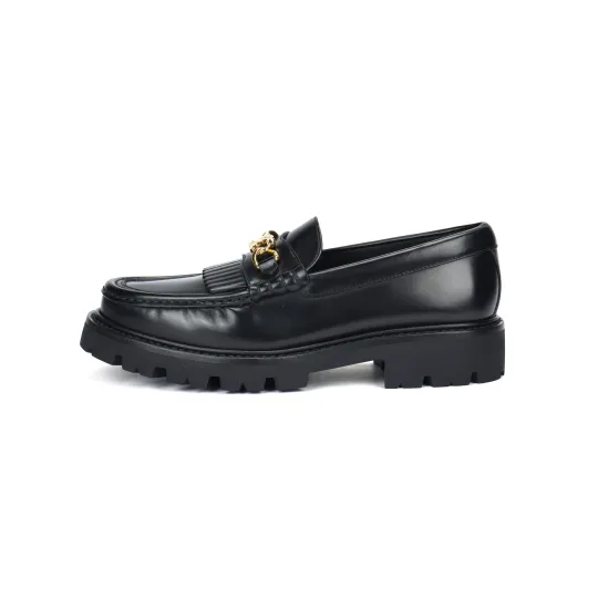 CELINE Cow Split Leather Loafers Women's Black
