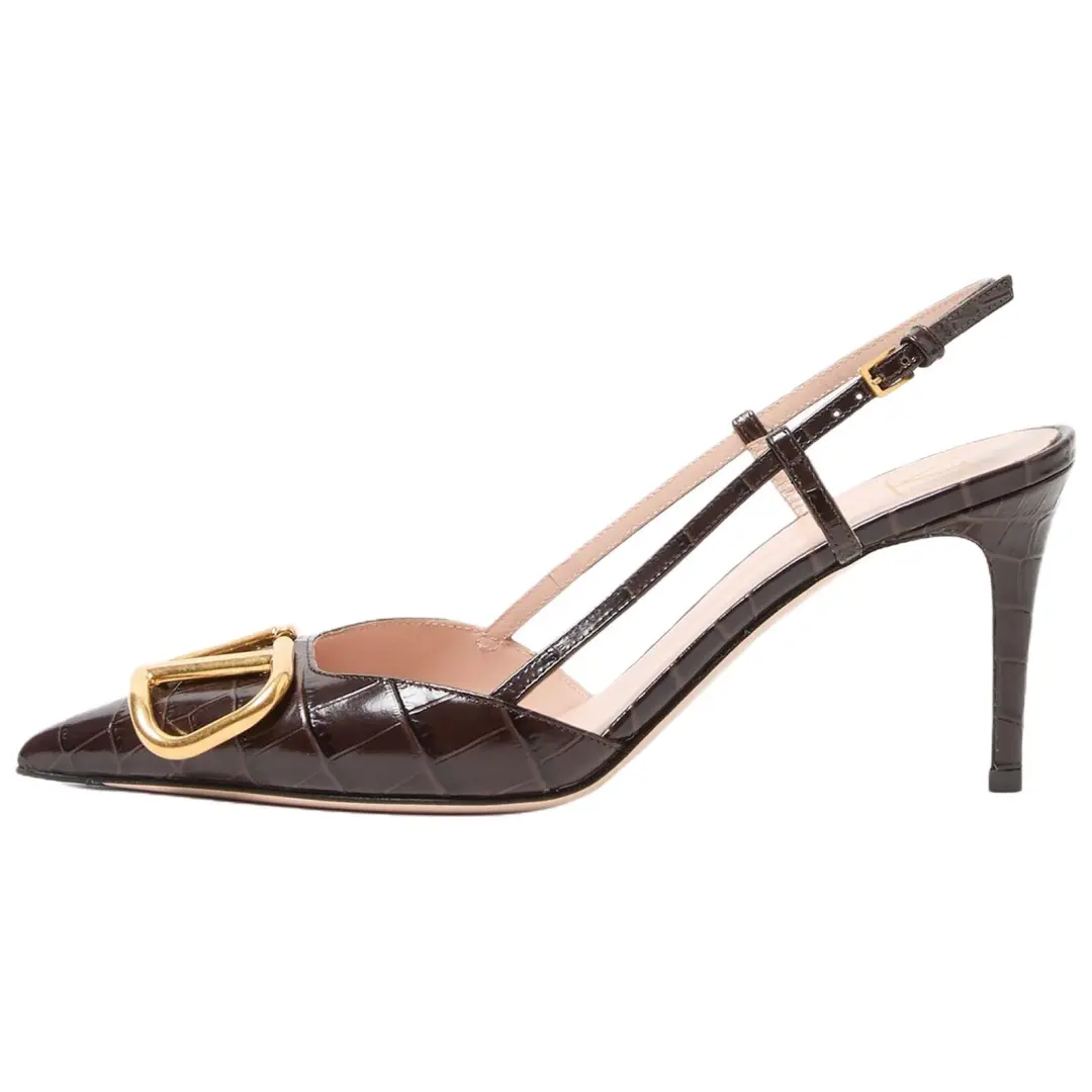 Valentino VLogo Signature GARAVANI Slim Heel High Heels 8cm Women's Oak Brown