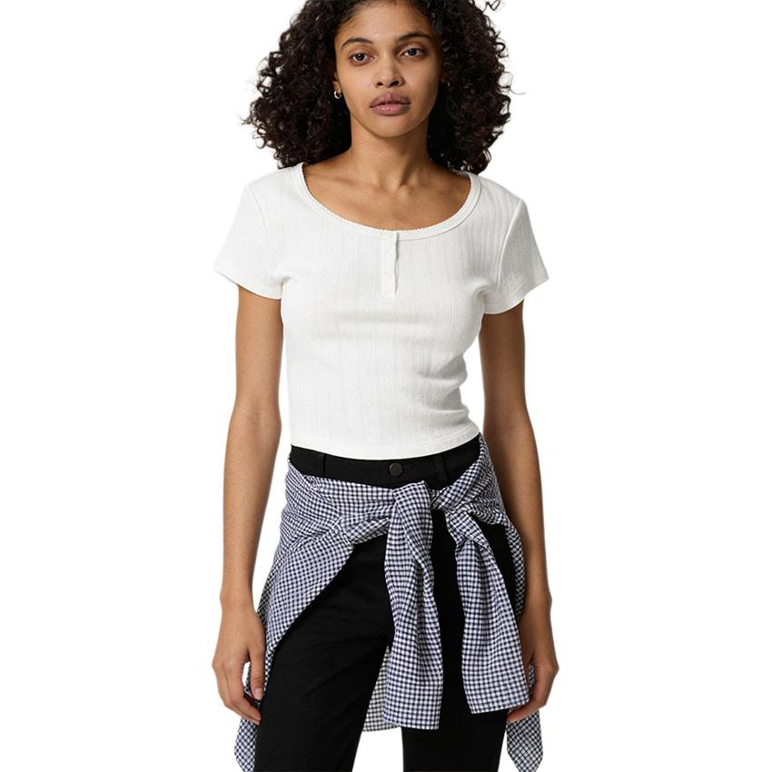 Женская футболка UNIQLO Henley Neck (молочная)