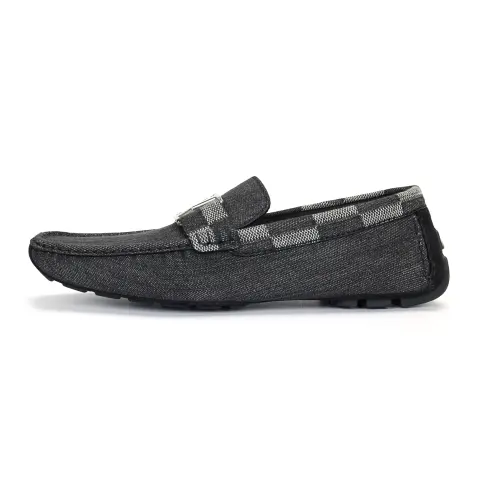 LOUIS VUITTON Hockenheim Moccasin Shoes 'Grey With Plaid Collar'