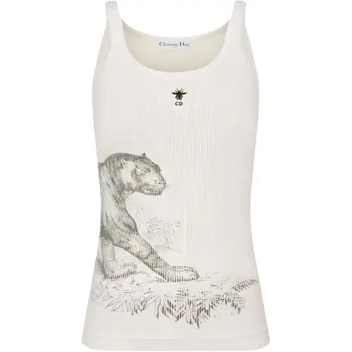 DIOR Tank Tops Women's White Crew Neck Moderate Other