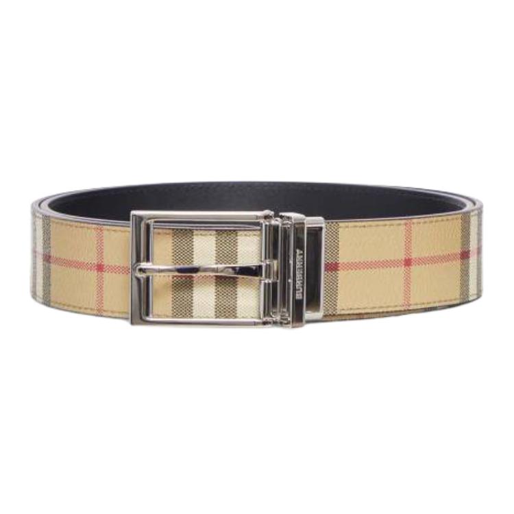 Мужской ремень Burberry с пряжкой (черно-бежевый)