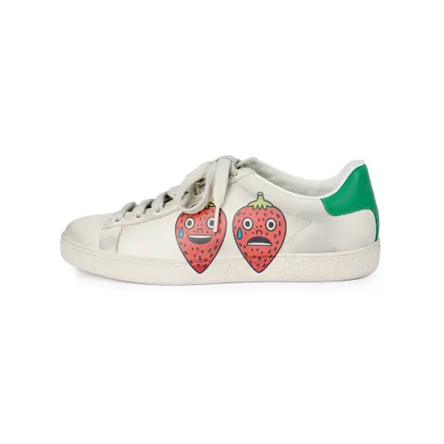 GUCCI ACE Cow Leather Low top Stylish Skateboarding Shoes Women's White Distressed