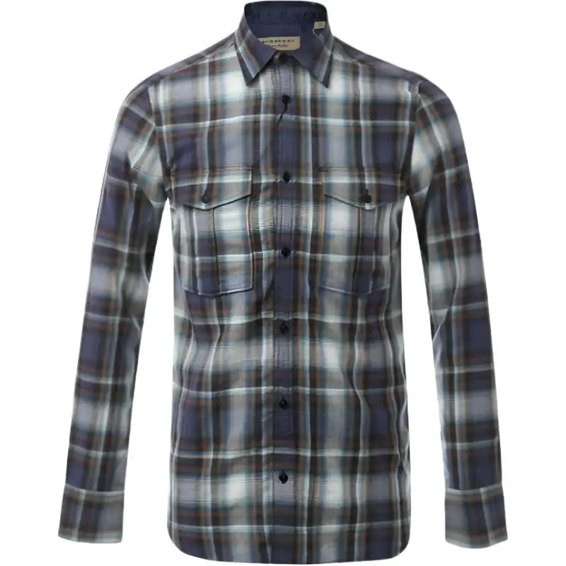 Burberry Shirts Men's Blue Lapel Moderate Straight Fit