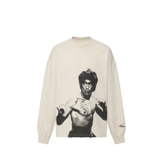 xVESSEL × Bruce Lee Совместная модель Брюса Ли, классический портретный принт, американское ретро с круглым вырезом, модная повседневная свободная и универсальная толстовка, одинаковый стиль для мужчин и женщин, серый