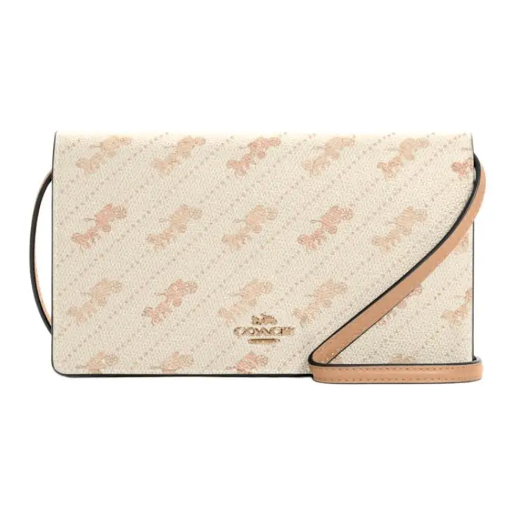 COACH Anna Print Coated Canvas With Smooth Leather Crossbody Bags Small Women's Ecru