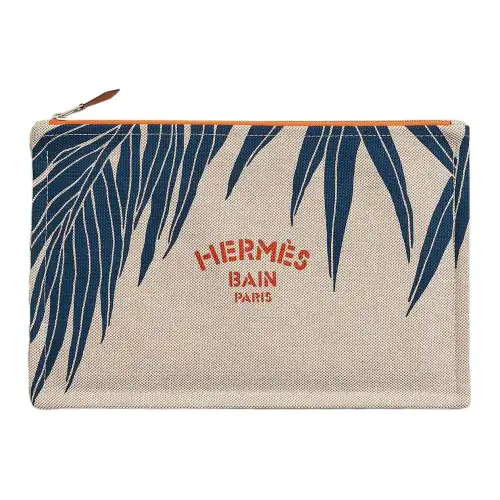 HERMES Cotton Clutch Women's Marine & Coral