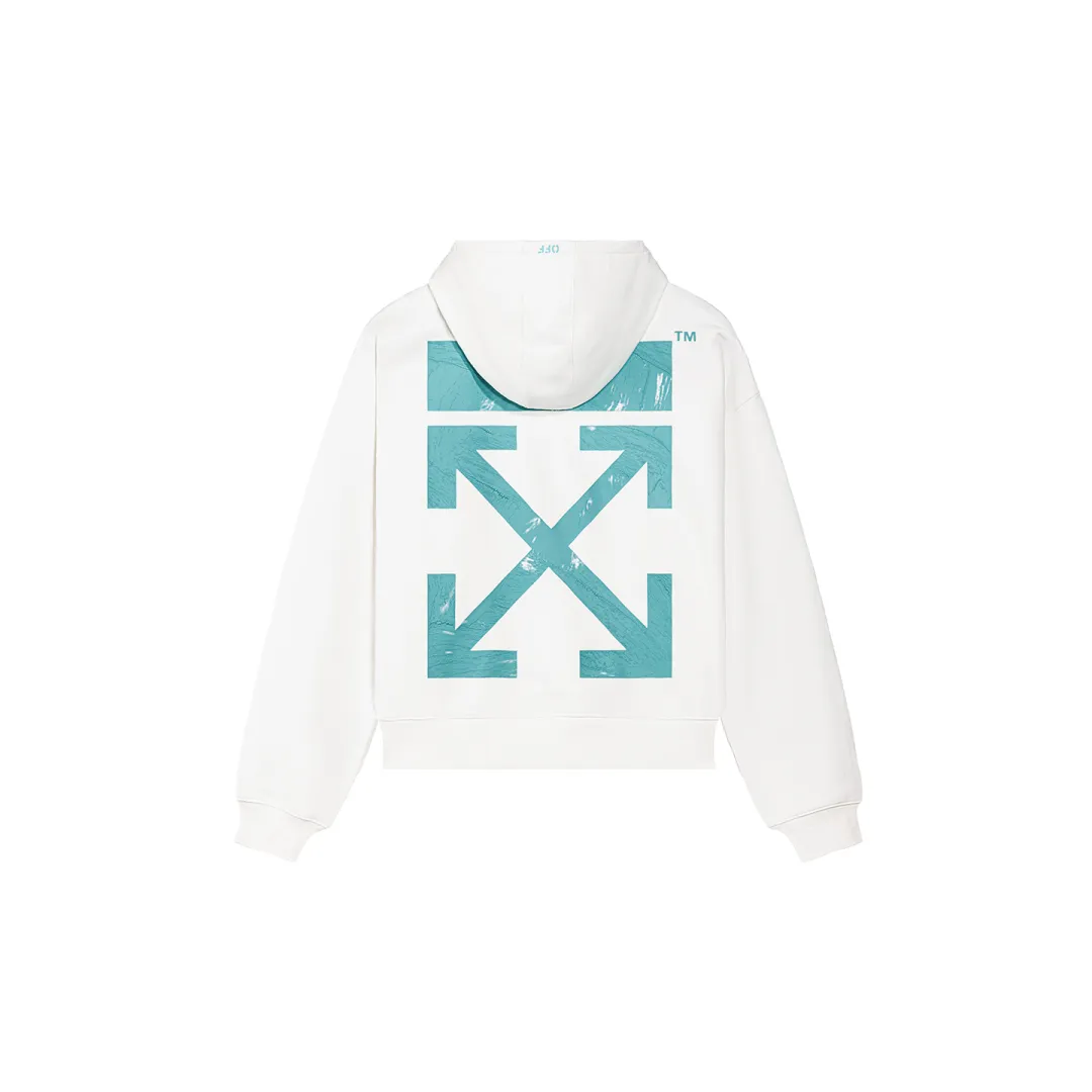 OFF WHITE Vintage American Streetwear Blue Arrow Design Fashion Trend Versatile Pullover Fleece Lined Hoodie Unisex