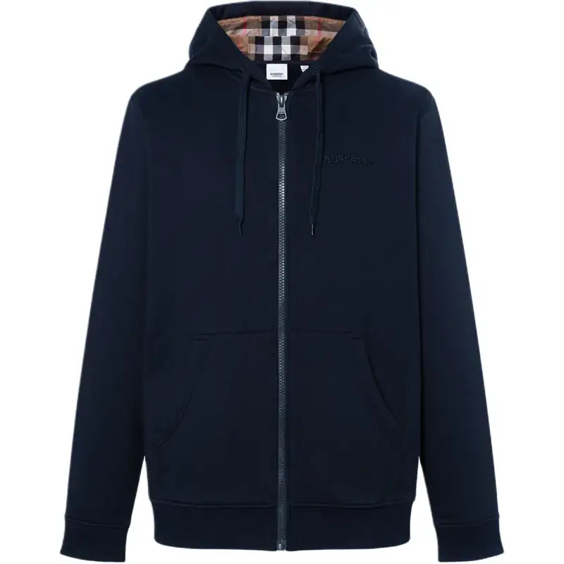 Burberry Hove Check Embroidery Logo Zip Hoodie