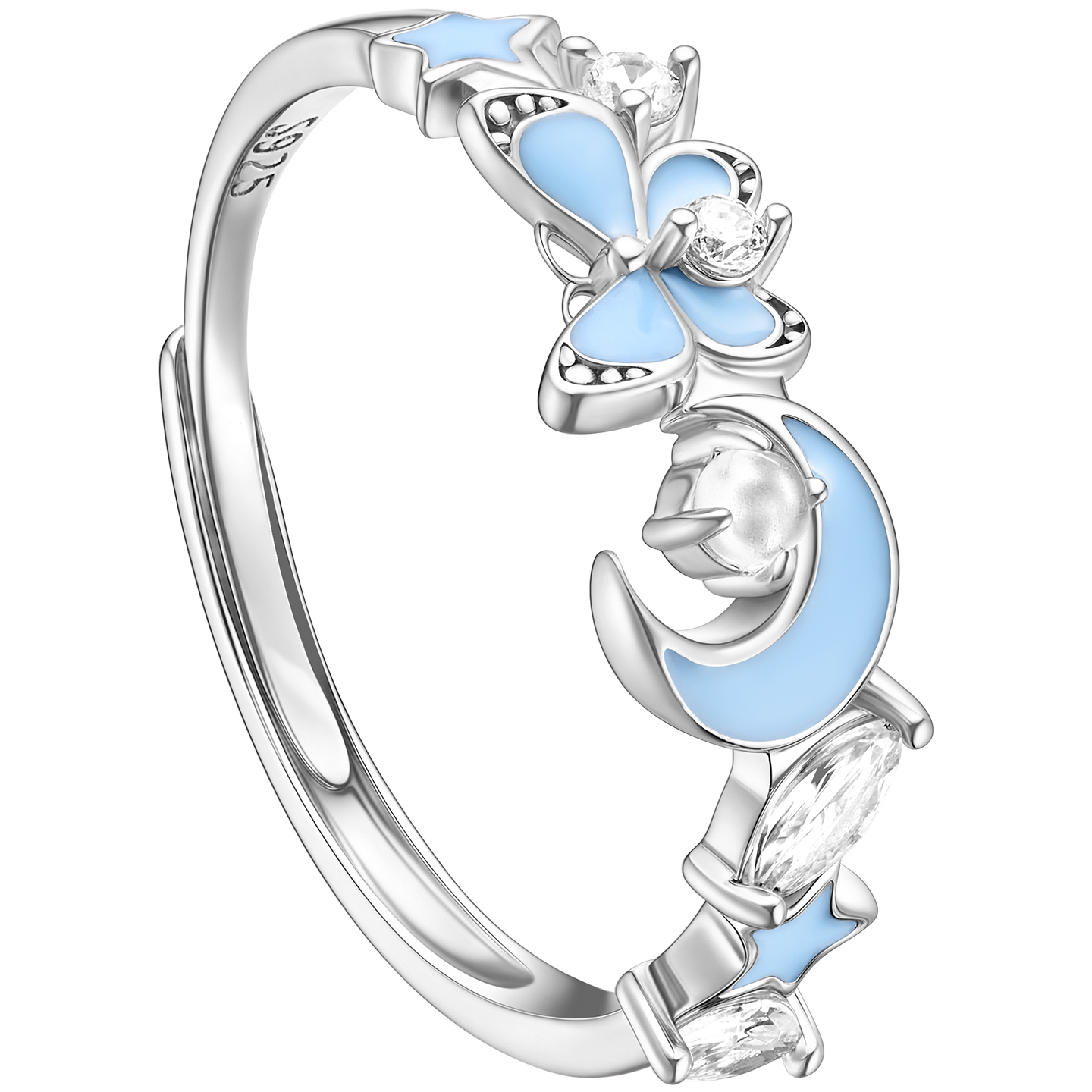Disney Disney Moonlight Lovers Light Luxury Butterfly Luminous Niche Sweet Style Commuting and Dating Daily Versatility Non-colliding High-end Element Ring Girls Sterling Silver Single Ring Adjustable Fairy Girl Gift Box 925 Silver Ring Women