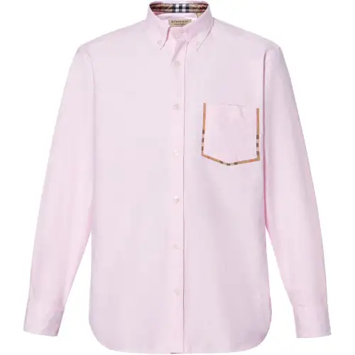 Burberry Shirts Men's Pink Lapel Moderate Straight Fit