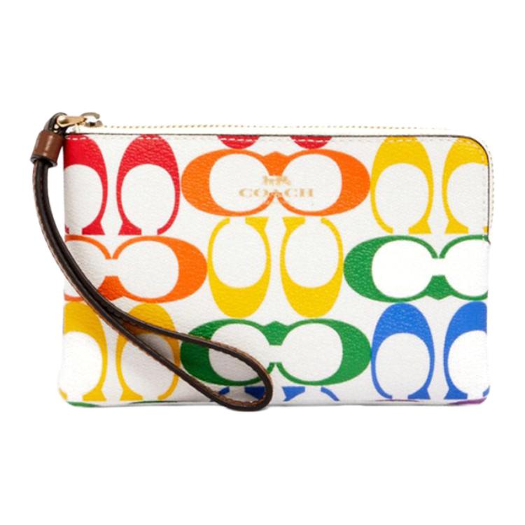 COACH Coach Corner Zip 16 Rainbow Presbyopia Corner Zipper Canvas Leather Clutch Small Women's Color