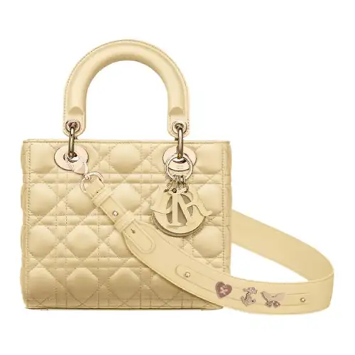 DIOR Lady Dior Sheepskin Shoulder Bag Handbag Small Women's Light Yellow