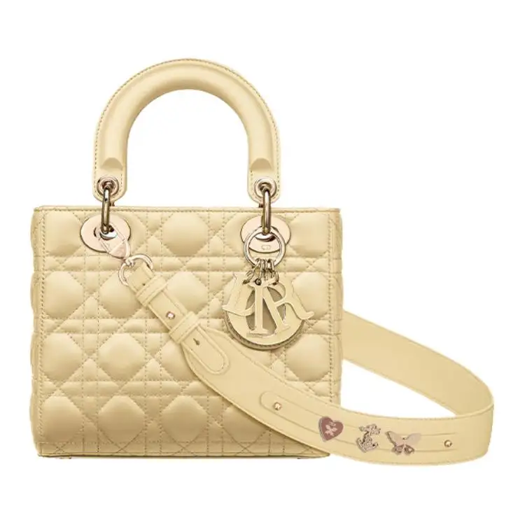 DIOR Lady Dior Sheepskin Shoulder Bag Handbag Small Women's Light Yellow