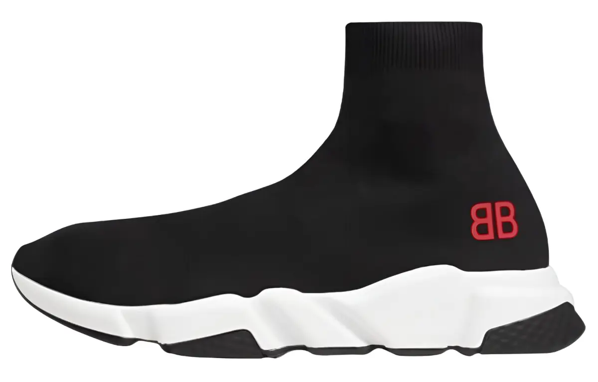 Balenciaga Speed Sneakers 'Black Knit With Red Bb Logo'