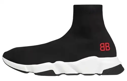 Balenciaga Speed Sneakers 'Black Knit With Red Bb Logo'