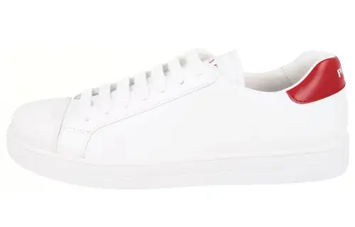 PRADA Downtown Spazzolato Trendy Low top Stylish Skateboarding Shoes Men's White Red