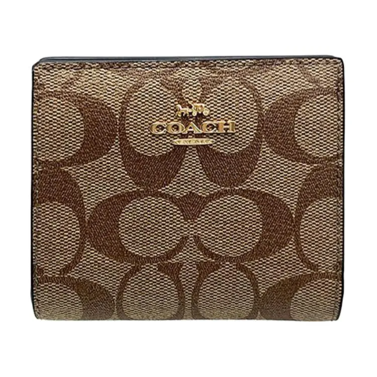 COACH Snap Wallet Coated Canvas With Leather Card Holder, Wallet Women's Brown Monogram