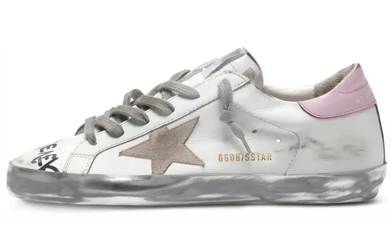 Golden Goose Super Star Stylish Skateboarding Shoes Women's White Pink Blue Tail