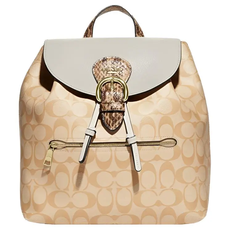 COACH Kleo Pebble Snakeskin Print Leather With Canvas Backpack Medium Women's Khaki & Monogram