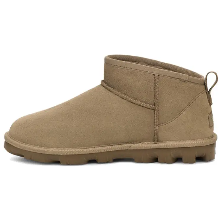 UGG Cow Split Leather Thermal Fleece Lined Fashion Short Snow Boots Unisex Antelope Brown