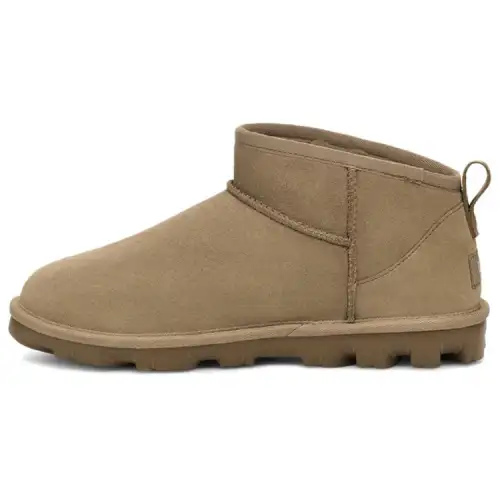 UGG Cow Split Leather Thermal Fleece Lined Fashion Short Snow Boots Unisex Antelope Brown