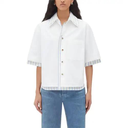 Bottega Veneta Shirts Women's Blue Square Collar Moderate Shirt