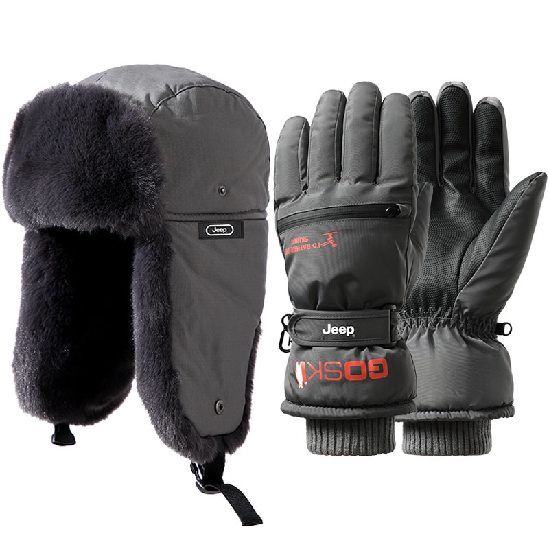 Jeep Jeep, warm hat, windproof keep warm gloves, travel climbing set, ski equipment, men's style