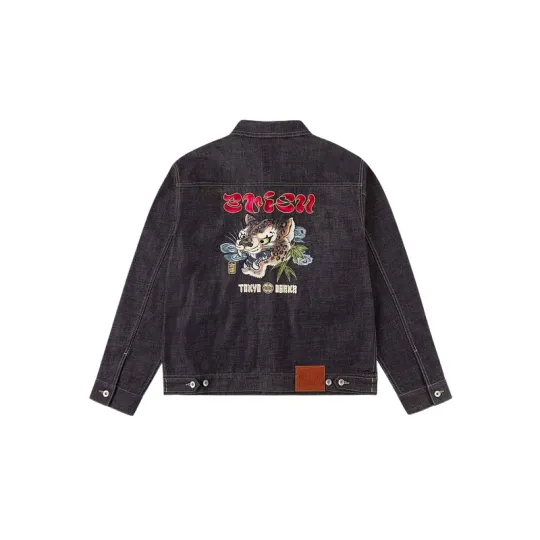 EVISU 2026 Весенняя джинсовая куртка с леопардовой вышивкой, мужской стиль