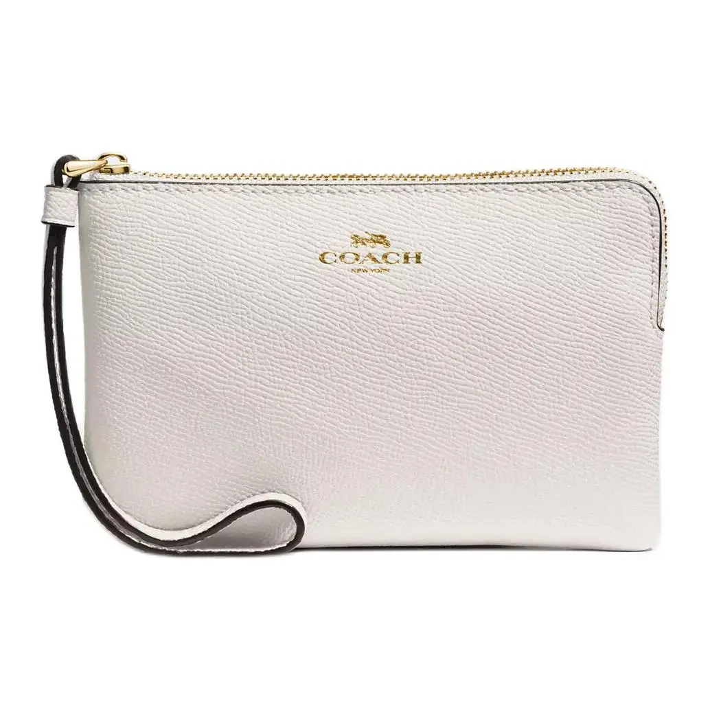 COACH Corner Zip Leather Clutches Mini Women's White